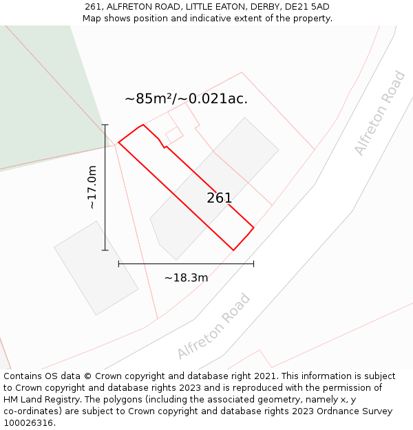 261, ALFRETON ROAD, LITTLE EATON, DERBY, DE21 5AD: Plot and title map