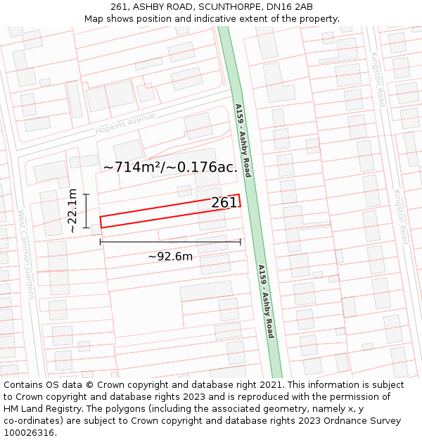 261, ASHBY ROAD, SCUNTHORPE, DN16 2AB: Plot and title map