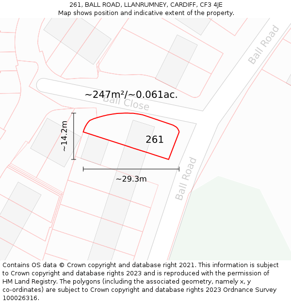 261, BALL ROAD, LLANRUMNEY, CARDIFF, CF3 4JE: Plot and title map