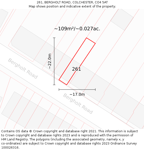 261, BERGHOLT ROAD, COLCHESTER, CO4 5AT: Plot and title map