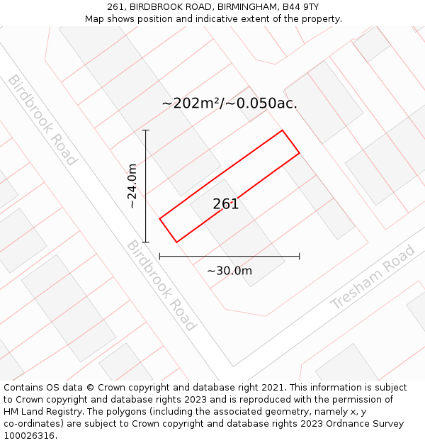 261, BIRDBROOK ROAD, BIRMINGHAM, B44 9TY: Plot and title map