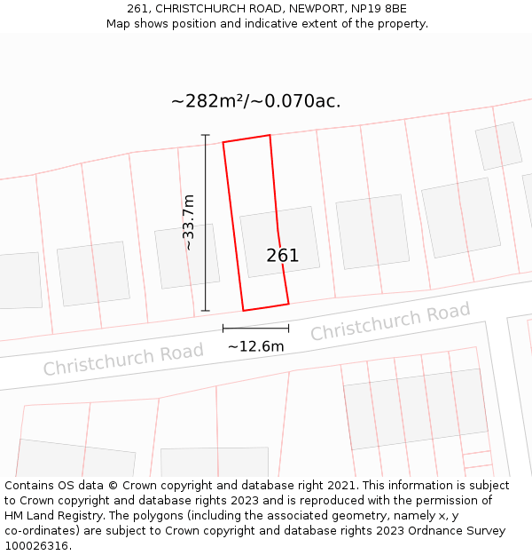 261, CHRISTCHURCH ROAD, NEWPORT, NP19 8BE: Plot and title map