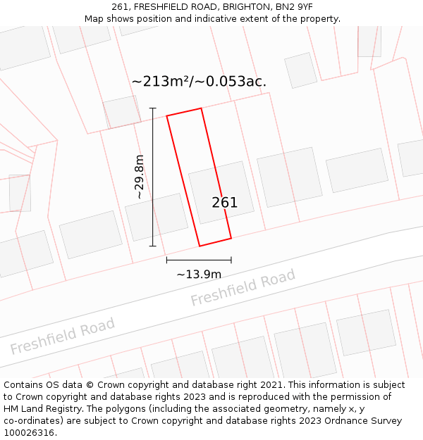 261, FRESHFIELD ROAD, BRIGHTON, BN2 9YF: Plot and title map