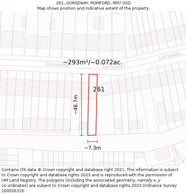 261, GORSEWAY, ROMFORD, RM7 0SD: Plot and title map