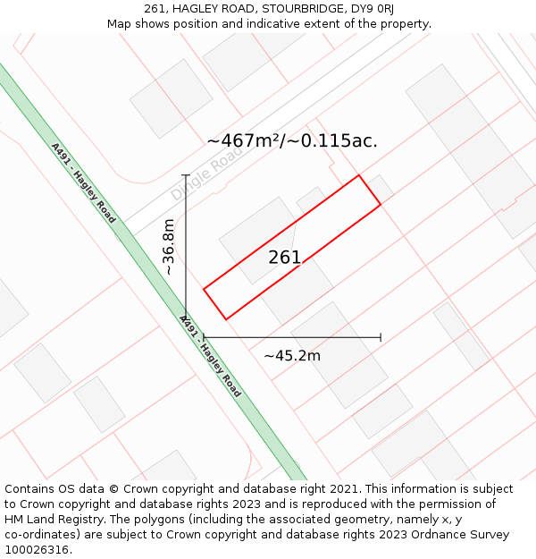 261, HAGLEY ROAD, STOURBRIDGE, DY9 0RJ: Plot and title map
