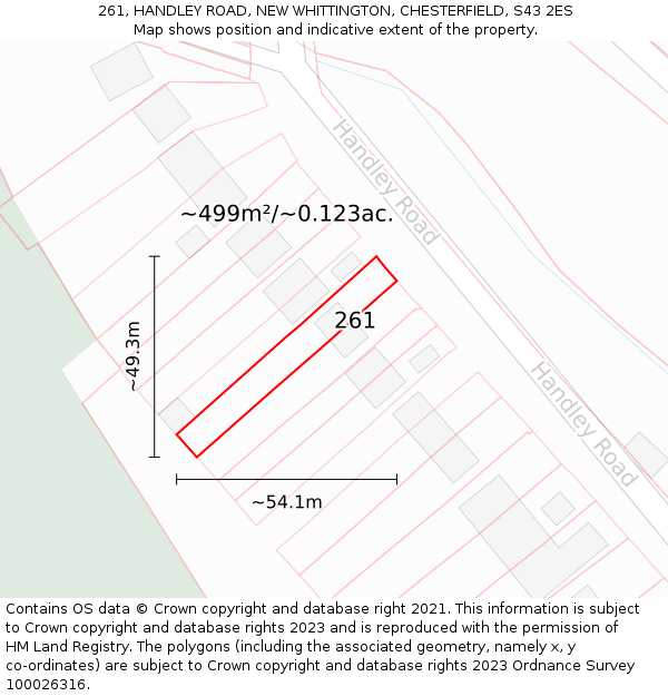 261, HANDLEY ROAD, NEW WHITTINGTON, CHESTERFIELD, S43 2ES: Plot and title map