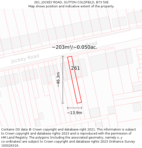 261, JOCKEY ROAD, SUTTON COLDFIELD, B73 5XE: Plot and title map