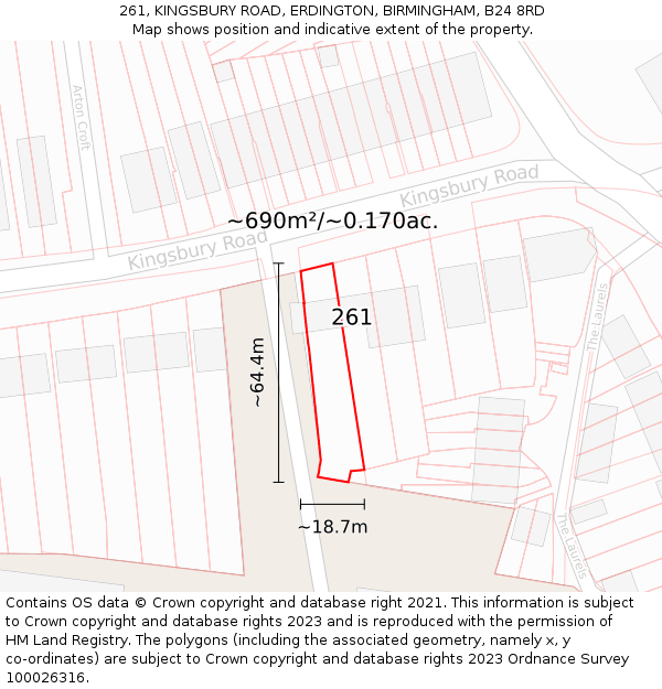 261, KINGSBURY ROAD, ERDINGTON, BIRMINGHAM, B24 8RD: Plot and title map