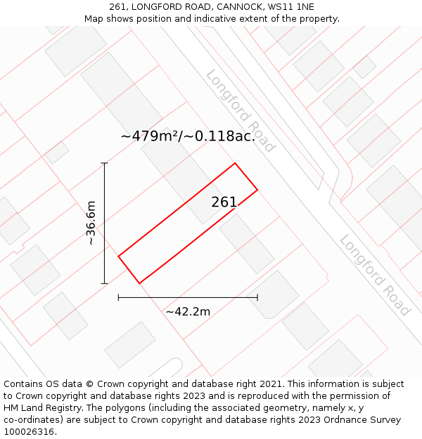 261, LONGFORD ROAD, CANNOCK, WS11 1NE: Plot and title map