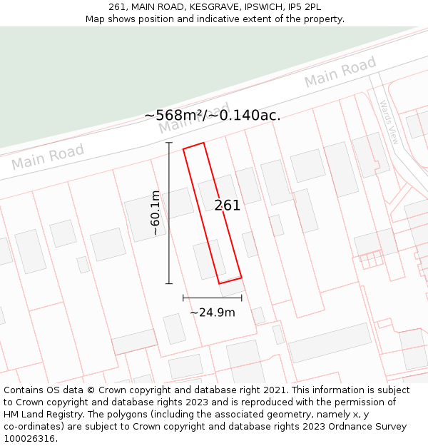 261, MAIN ROAD, KESGRAVE, IPSWICH, IP5 2PL: Plot and title map