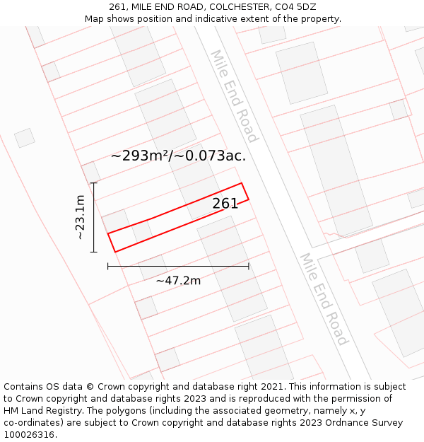 261, MILE END ROAD, COLCHESTER, CO4 5DZ: Plot and title map