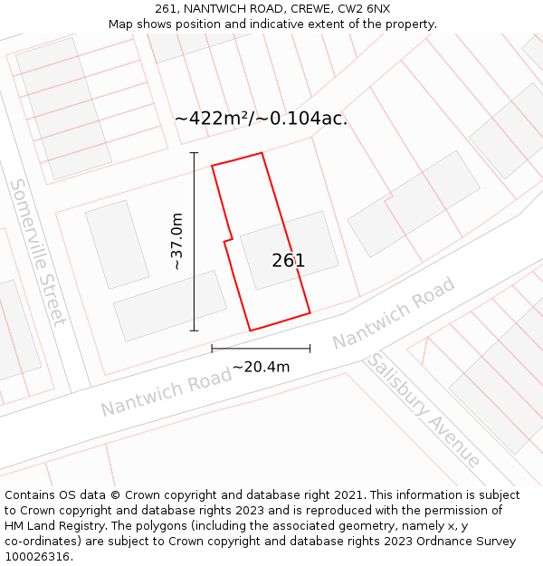 261, NANTWICH ROAD, CREWE, CW2 6NX: Plot and title map