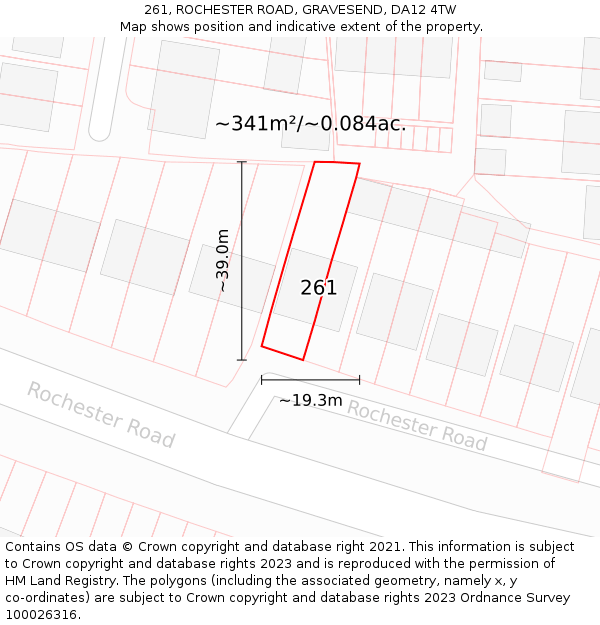 261, ROCHESTER ROAD, GRAVESEND, DA12 4TW: Plot and title map