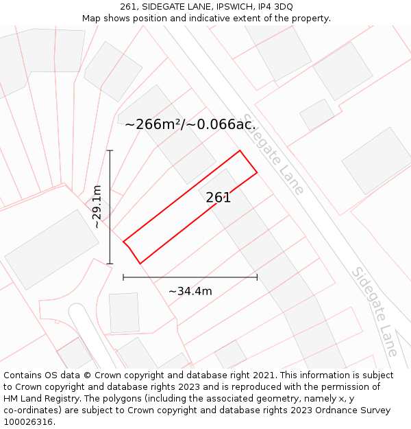 261, SIDEGATE LANE, IPSWICH, IP4 3DQ: Plot and title map