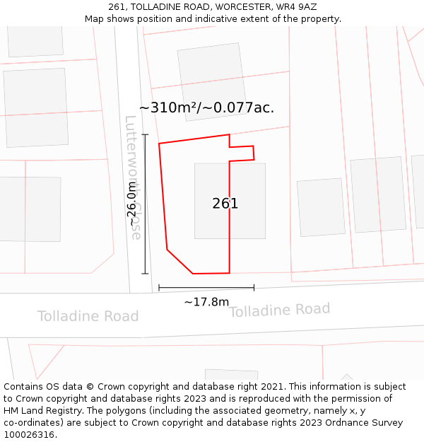 261, TOLLADINE ROAD, WORCESTER, WR4 9AZ: Plot and title map