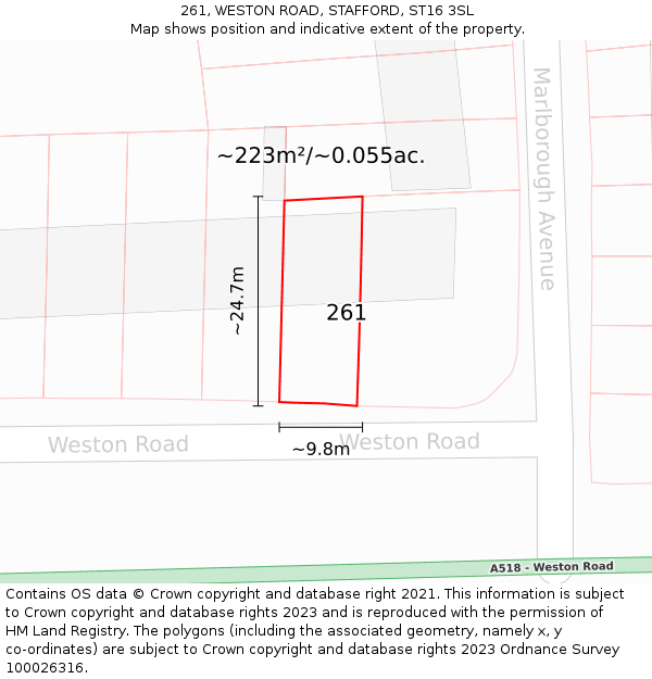 261, WESTON ROAD, STAFFORD, ST16 3SL: Plot and title map