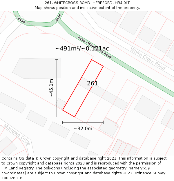 261, WHITECROSS ROAD, HEREFORD, HR4 0LT: Plot and title map