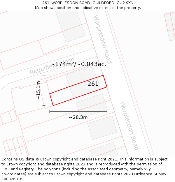 261, WORPLESDON ROAD, GUILDFORD, GU2 9XN: Plot and title map