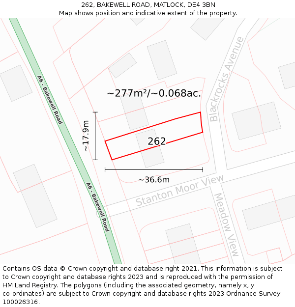 262, BAKEWELL ROAD, MATLOCK, DE4 3BN: Plot and title map