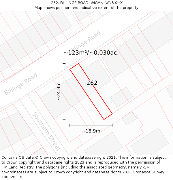 262, BILLINGE ROAD, WIGAN, WN5 9HX: Plot and title map