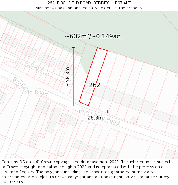 262, BIRCHFIELD ROAD, REDDITCH, B97 4LZ: Plot and title map