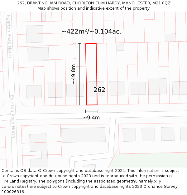 262, BRANTINGHAM ROAD, CHORLTON CUM HARDY, MANCHESTER, M21 0QZ: Plot and title map