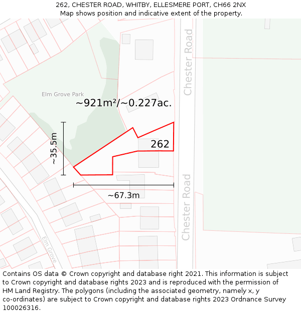 262, CHESTER ROAD, WHITBY, ELLESMERE PORT, CH66 2NX: Plot and title map