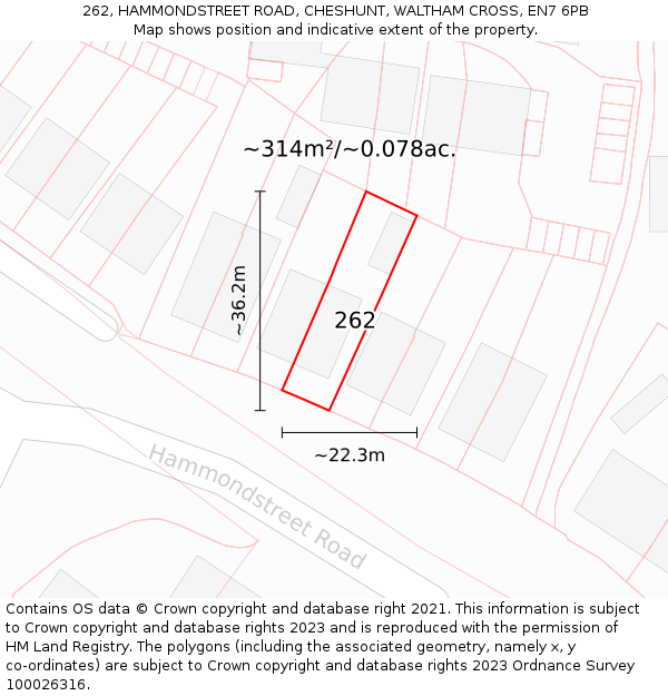 262, HAMMONDSTREET ROAD, CHESHUNT, WALTHAM CROSS, EN7 6PB: Plot and title map