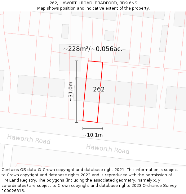 262, HAWORTH ROAD, BRADFORD, BD9 6NS: Plot and title map