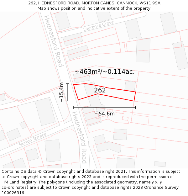 262, HEDNESFORD ROAD, NORTON CANES, CANNOCK, WS11 9SA: Plot and title map