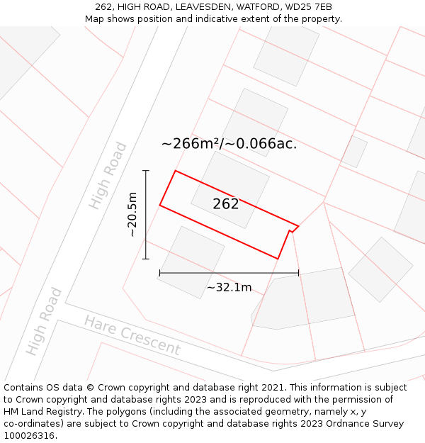 262, HIGH ROAD, LEAVESDEN, WATFORD, WD25 7EB: Plot and title map