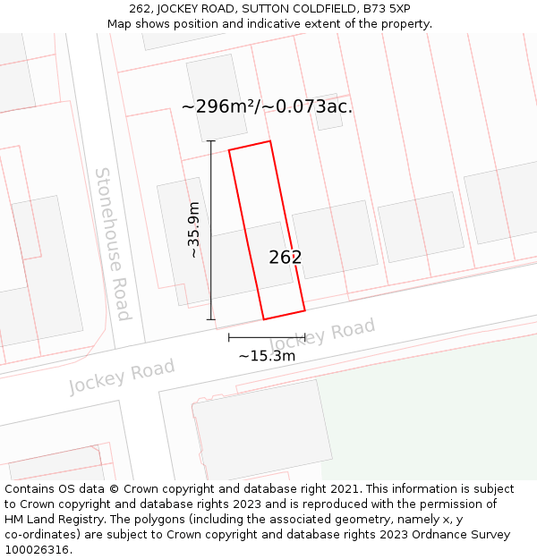 262, JOCKEY ROAD, SUTTON COLDFIELD, B73 5XP: Plot and title map