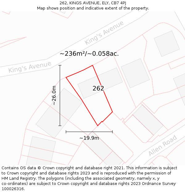 262, KINGS AVENUE, ELY, CB7 4PJ: Plot and title map