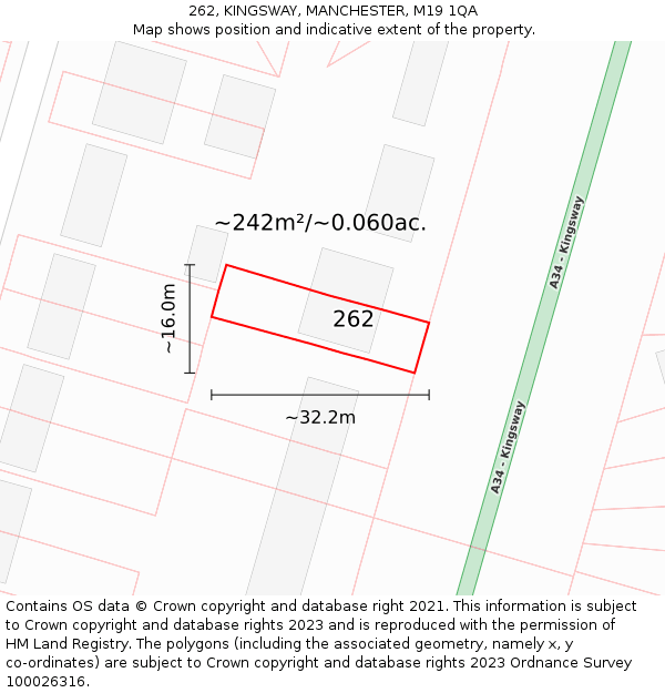 262, KINGSWAY, MANCHESTER, M19 1QA: Plot and title map