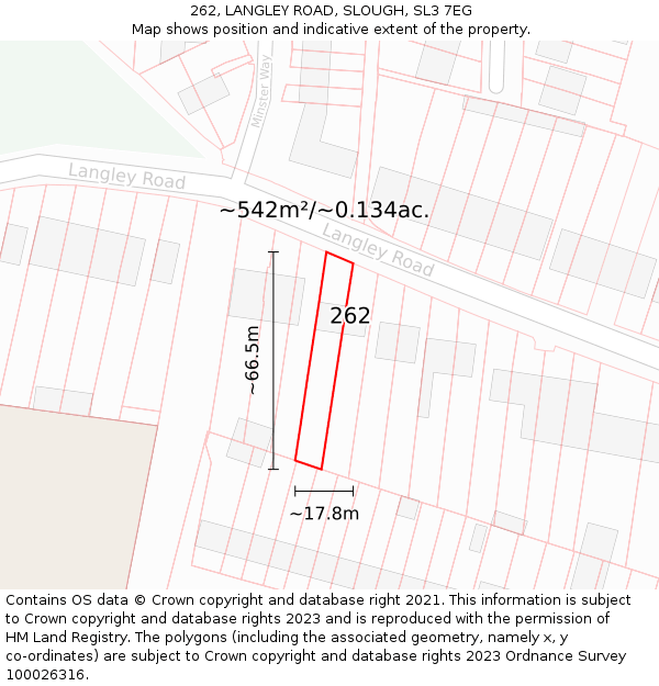 262, LANGLEY ROAD, SLOUGH, SL3 7EG: Plot and title map