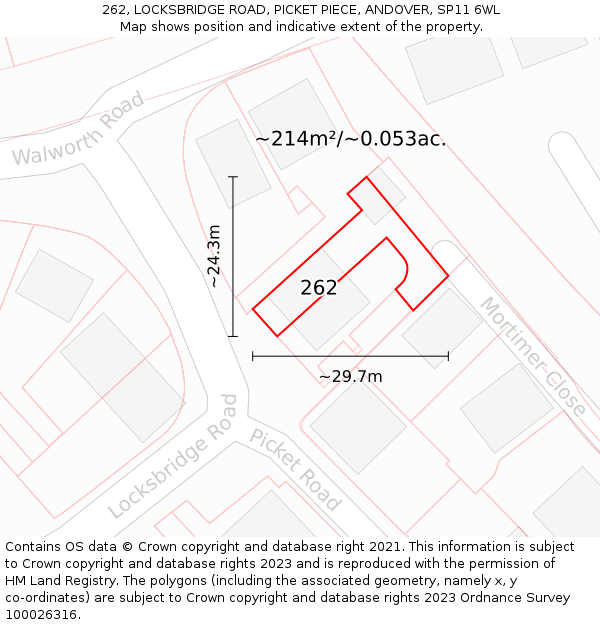 262, LOCKSBRIDGE ROAD, PICKET PIECE, ANDOVER, SP11 6WL: Plot and title map