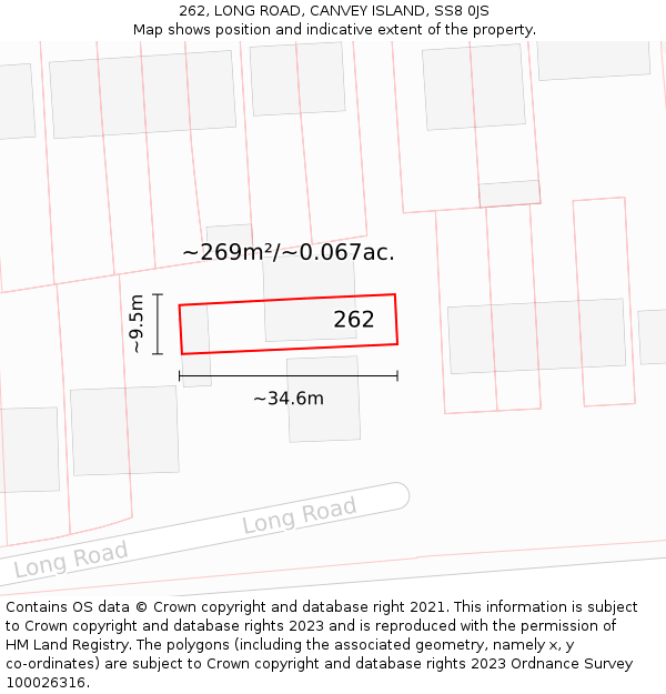 262, LONG ROAD, CANVEY ISLAND, SS8 0JS: Plot and title map