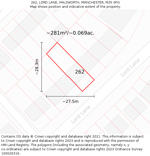 262, LORD LANE, FAILSWORTH, MANCHESTER, M35 0PG: Plot and title map