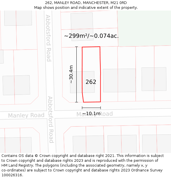 262, MANLEY ROAD, MANCHESTER, M21 0RD: Plot and title map