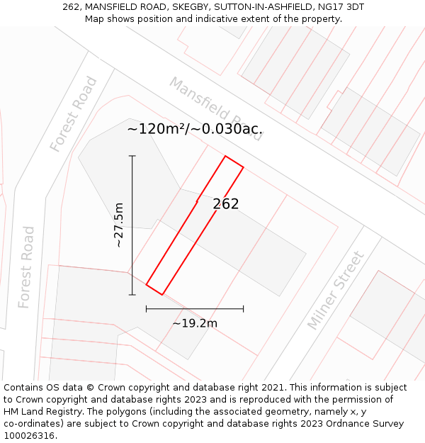 262, MANSFIELD ROAD, SKEGBY, SUTTON-IN-ASHFIELD, NG17 3DT: Plot and title map