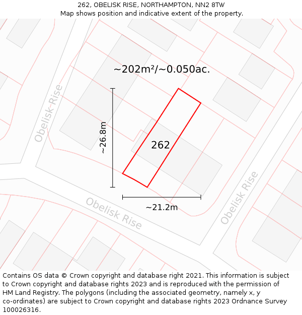 262, OBELISK RISE, NORTHAMPTON, NN2 8TW: Plot and title map