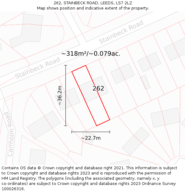 262, STAINBECK ROAD, LEEDS, LS7 2LZ: Plot and title map