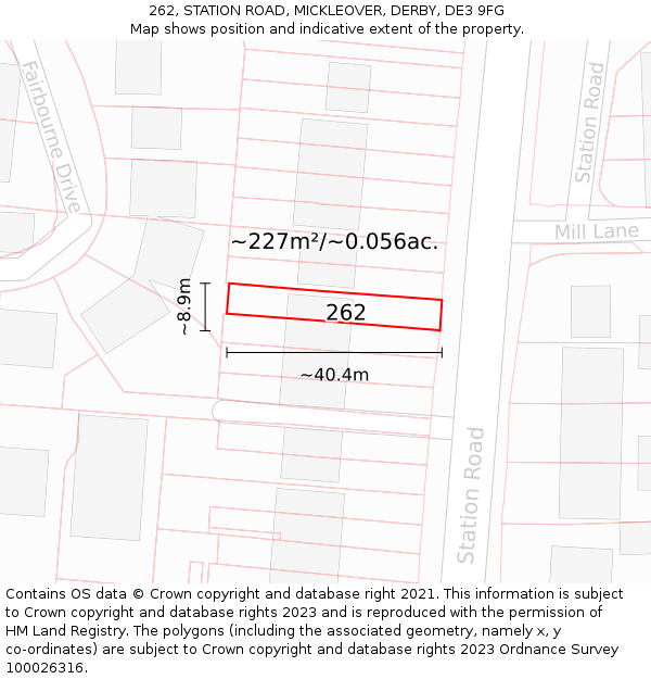 262, STATION ROAD, MICKLEOVER, DERBY, DE3 9FG: Plot and title map