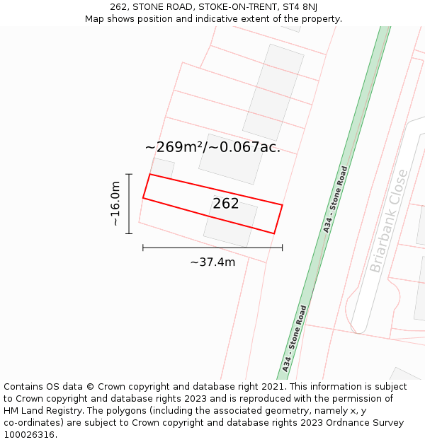 262, STONE ROAD, STOKE-ON-TRENT, ST4 8NJ: Plot and title map