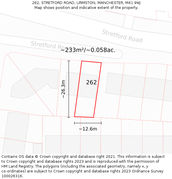 262, STRETFORD ROAD, URMSTON, MANCHESTER, M41 9WJ: Plot and title map