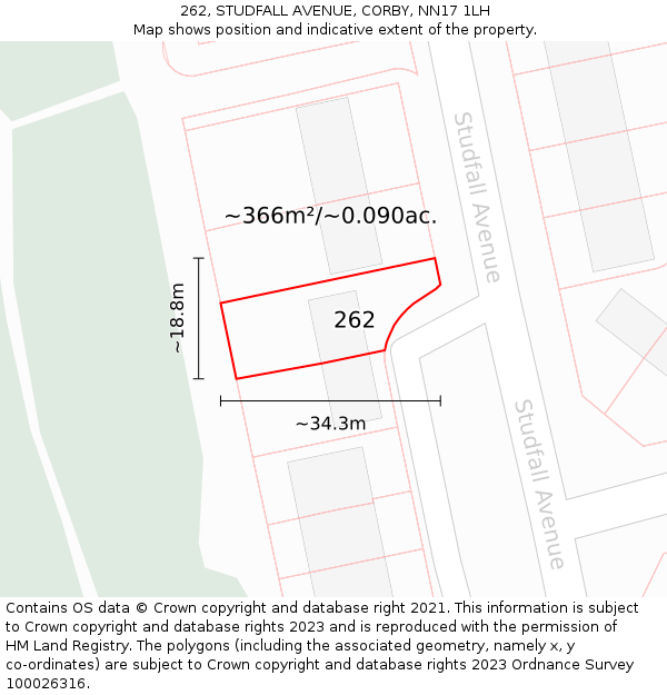 262, STUDFALL AVENUE, CORBY, NN17 1LH: Plot and title map