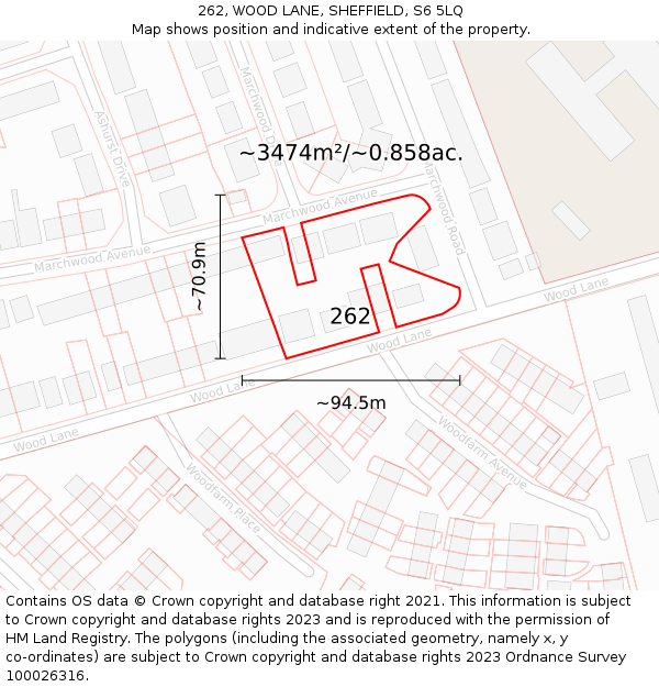 262, WOOD LANE, SHEFFIELD, S6 5LQ: Plot and title map