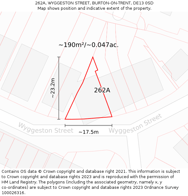 262A, WYGGESTON STREET, BURTON-ON-TRENT, DE13 0SD: Plot and title map