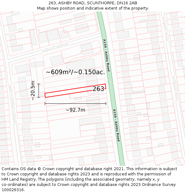 263, ASHBY ROAD, SCUNTHORPE, DN16 2AB: Plot and title map