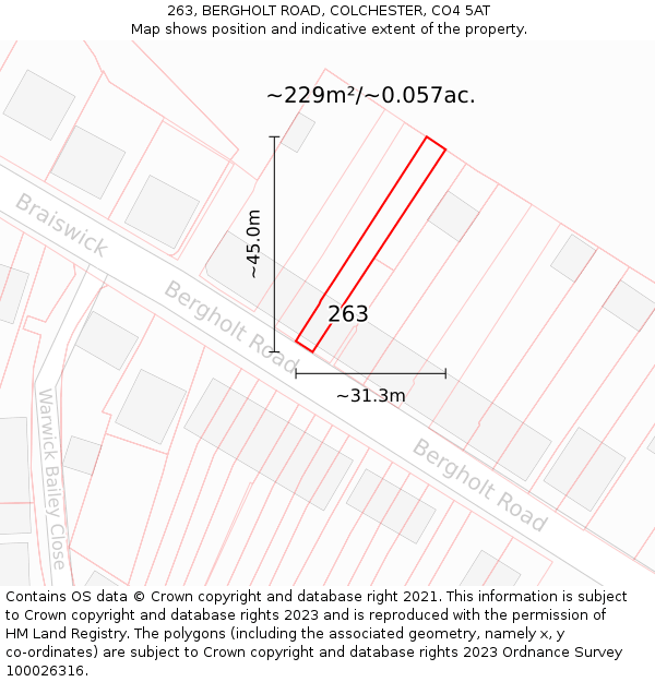 263, BERGHOLT ROAD, COLCHESTER, CO4 5AT: Plot and title map